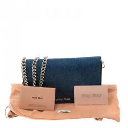 Pre Owned Miu Miu Blue Denim with Northern Raccoon Fur Charm Crossbody Bag