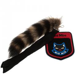 Pre Owned Miu Miu Blue Denim with Northern Raccoon Fur Charm Crossbody Bag