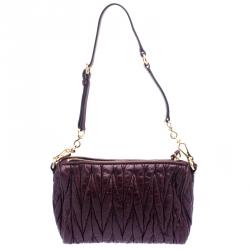 Pre Owned Miu Miu Burgundy Matelasse Vitello Lux Leather Shoulder Bag