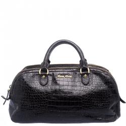 مملوكة مسبقًا Miu Miu Dark Brown Glazed Croc Embossed Leather St. Cocco Satchel