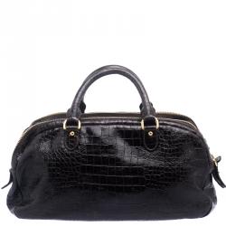 مملوكة مسبقًا Miu Miu Dark Brown Glazed Croc Embossed Leather St. Cocco Satchel