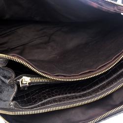 مملوكة مسبقًا Miu Miu Dark Brown Glazed Croc Embossed Leather St. Cocco Satchel