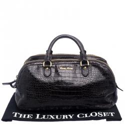 مملوكة مسبقًا Miu Miu Dark Brown Glazed Croc Embossed Leather St. Cocco Satchel