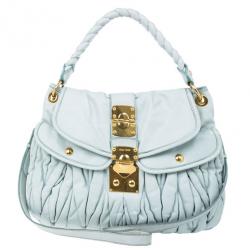 Miu Miu Light Blue Leather Matelasse Hobo
