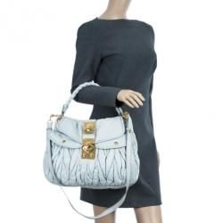 Miu Miu Light Blue Leather Matelasse Hobo