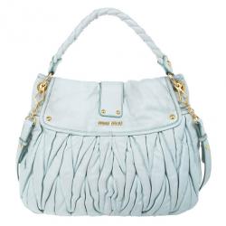 Miu Miu Light Blue Leather Matelasse Hobo
