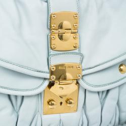 Miu Miu Light Blue Leather Matelasse Hobo