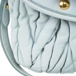 Miu Miu Light Blue Leather Matelasse Hobo