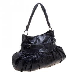 مملوكة مسبقًا Miu Miu Dark Blue Distressed Leather Hobo