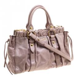 Miu Miu Beige Glazed Leather Medium Luxe Ruched Top Handle Bag
