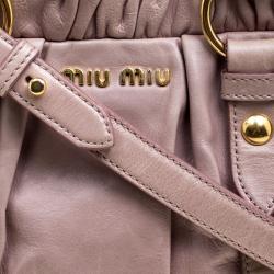 Miu Miu Beige Glazed Leather Medium Luxe Ruched Top Handle Bag