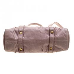 Miu Miu Beige Glazed Leather Medium Luxe Ruched Top Handle Bag