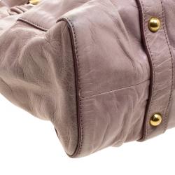 Miu Miu Beige Glazed Leather Medium Luxe Ruched Top Handle Bag