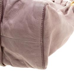 Miu Miu Beige Glazed Leather Medium Luxe Ruched Top Handle Bag