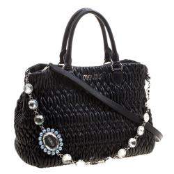 Pre Owned حقيبة ميو ميو جلد نابا ماتيلاس سوداء كريستال