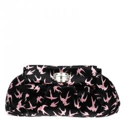 Miu Miu Black Satin Duchesse Swallow Clutch