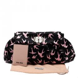Miu Miu Black Satin Duchesse Swallow Clutch