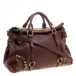 Miu Miu BrownLeather Bow Studded Tote