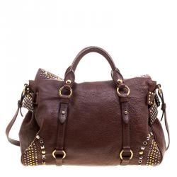 Miu Miu BrownLeather Bow Studded Tote