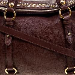 Miu Miu BrownLeather Bow Studded Tote