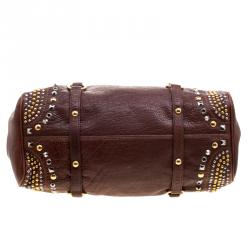 Miu Miu BrownLeather Bow Studded Tote