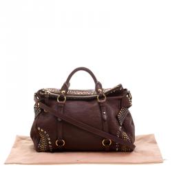 Miu Miu BrownLeather Bow Studded Tote