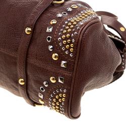 Miu Miu BrownLeather Bow Studded Tote