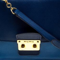 Pre Owned Miu Miu Blue Leather Madras Top Handle Crossbody Bag
