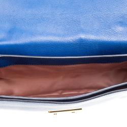 Pre Owned Miu Miu Blue Leather Madras Top Handle Crossbody Bag