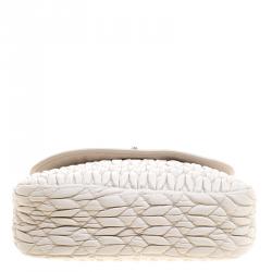 Miu Miu White Matelassé Leather Crystal Flap Shoulder Bag