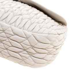 Miu Miu White Matelassé Leather Crystal Flap Shoulder Bag