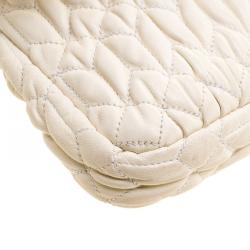 Miu Miu Cream Matelassé Leather Crystal Flap Shoulder Bag