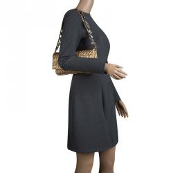 Pre Owned Miu Miu Gold Matelassé Leather Crystal Flap Shoulder Bag