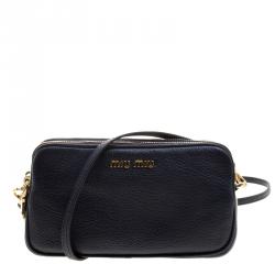 Pre Owned Miu Miu Navy Blue Leather Crossbody Bag