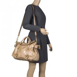 Miu Miu Beige Glazed Leather Bow Tote