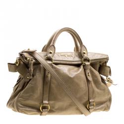Miu Miu Beige Glazed Leather Bow Tote
