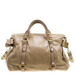 Miu Miu Beige Glazed Leather Bow Tote