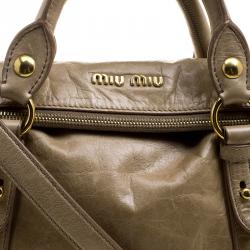 Miu Miu Beige Glazed Leather Bow Tote