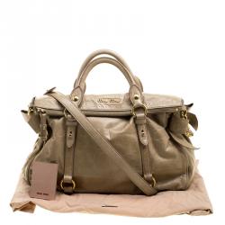Miu Miu Beige Glazed Leather Bow Tote