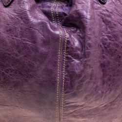 Pre Owned Miu Miu Purple Distressed Leather Hobo