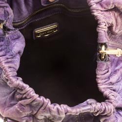 Pre Owned Miu Miu Purple Distressed Leather Hobo
