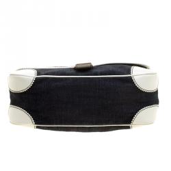Miu Miu Navy Blue/White Denim and Leather Top Handle Bag