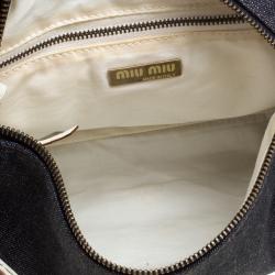 Miu Miu Navy Blue/White Denim and Leather Top Handle Bag