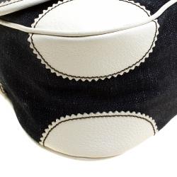 Miu Miu Navy Blue/White Denim and Leather Top Handle Bag