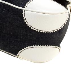 Miu Miu Navy Blue/White Denim and Leather Top Handle Bag