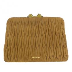 Pre Owned Miu Miu Brown Suede Matelasse Clutch