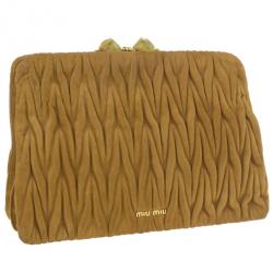 Pre Owned Miu Miu Brown Suede Matelasse Clutch