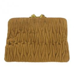 Pre Owned Miu Miu Brown Suede Matelasse Clutch