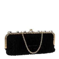 Pre Owned حقيبة كلتش ميو ميو قطيفة سوداء بسلسلة