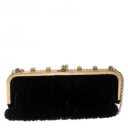 Pre Owned حقيبة كلتش ميو ميو قطيفة سوداء بسلسلة